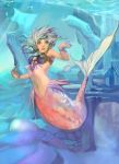  bad_id blue_eyes mermaid monster_girl short_hair silver_hair underwater water 