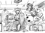  gensokoumuten gensoukoumuten girls_playing_games hat inubashiri_momiji kochiya_sanae monochrome playing_games shameimaru_aya touhou video_game 