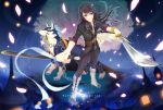  bad_id cherry_blossoms dog highres long_hair male repede sakura shikago sword tales_of_(series) tales_of_vesperia title_drop weapon yuri_lowell 