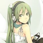  casual digital_media_player green_hair hatsune_miku headphones looking_back mp3_player smile solo vocaloid yoshito 