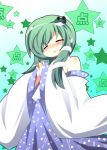  bare_shoulders blush closed_eyes detached_sleeves green_hair hagubani hands_together jpeg_artifacts kochiya_sanae muuba open_mouth power-up smile solo star touhou wide_sleeves 