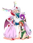  book china_dress chinadress chinese_clothes flandre_scarlet hat holding_hands hong_meiling hug izayoi_sakuya machiko_(artist) maid matyinging patchouli_knowledge remilia_scarlet thigh-highs thighhighs touhou wings 