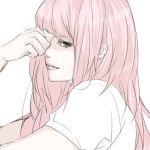  aqua_eyes bad_id face happa_(pixiv413509) hime_cut just_be_friends_(vocaloid) long_hair marui_happa megurine_luka pink_hair realistic simple_background sketch solo tears vocaloid 