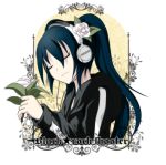  bangs black_hair black_rock_shooter black_rock_shooter_(character) cable camellia_(flower) closed_eyes coat flower hair_flower hair_ornament headphones hood hooded_jacket jacket long_hair max0201 rose solo star twintails uneven_twintails 