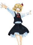  blonde_hair open_mouth outstretched_arms red_eyes rumia short_hair smile solo spread_arms touhou traditional_media tsurui 