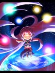  armband ayakashi_(monkeypanch) chibi closed_eyes double_lariat_(vocaloid) earth floating_hair headphones headset long_hair megurine_luka midriff navel pink_hair smile solo space very_long_hair vocaloid 