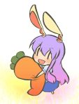  animal_ears ara_ta bad_id bunny_ears carrot chibi hug long_hair purple_hair rabbit_ears reisen_udongein_inaba solo touhou 