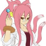  bell belt blazblue bracelet cat_ears cat_tail glasses jewelry kokonoe kokonoe_(blazblue) long_hair lowres multiple_tails pink_hair ponytail scientist solo tail yellow_eyes 