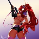  1girl ass back bikini_top feguimel gun hair_ornament hairpin long_hair looking_at_viewer looking_back redhead rifle sniper_rifle solo tengen_toppa_gurren_lagann thigh-highs very_long_hair watermark weapon yoko_littner 