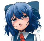  1girl blue_eyes blue_hair bow cirno crying face hair_bow looking_at_viewer shift_(waage) solo tears touhou upper_body 