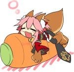  1girl animal_ears bell bell_collar bow carrot caster_(fate/extra) closed_eyes collar detached_sleeves fang fate/extra fate/grand_order fate_(series) fox_ears fox_tail gloves hair_bow japanese_clothes paw_gloves pink_hair ponytail saliva sleeping solo tail tamamo_cat_(fate/grand_order) thigh-highs ulogbe zettai_ryouiki 