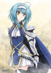  1girl armor blue_hair highres kem_kem shinmai_maou_no_testament solo sword weapon yellow_eyes 