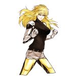  1girl artist_request blonde_hair clenched_hand cyborg female genderswap genos onepunch_man shorts solo source_request yellow_eyes 