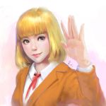  1girl blonde_hair midorikawa_hana prison_school realistic school_uniform short_hair sktneh waving 