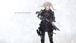  1girl blonde_hair collarbone gun highres mivit multicolored_hair pale_skin pantyhose rifle simple_background solo twintails two-tone_hair weapon 