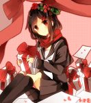  blush brown_eyes brown_hair christmas kagerou_project long_hair scarf seifuku smile tateyama_ayano 