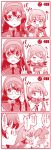  &gt;:&gt; 3girls 4koma adjusting_glasses akashi_(kantai_collection) aoba_(kantai_collection) arm_behind_head arm_up comic commentary enami_(e373) glasses hair_ribbon hairband kantai_collection kerchief long_hair looking_at_viewer mouth_hold multiple_girls ooyodo_(kantai_collection) open_mouth pink_hair ponytail ribbon school_uniform scrunchie serafuku smile stretch translation_request tress_ribbon twintails upper_body v 