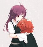  2girls arashi_(kantai_collection) gloves hagikaze_(kantai_collection) head_in_chest highres hug kantai_collection long_hair multiple_girls purple_hair redhead side_ponytail smile tonosuke_(tnsk) uniform 