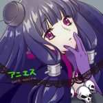  1girl agnes_(sennen_sensou_aigis) artist_name character_name dated elbow_gloves face funeral_veil gloves lowres miniru purple_hair sennen_sensou_aigis skull_necklace violet_eyes 