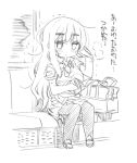  1girl book borrowed_character inuyama_kuroe long_hair monochrome original pantyhose pine school_uniform sitting solo translation_request 