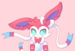  :3 blush bow fairyjonke fang heterochromia no_humans paws pointy_ears pokemon pokemon_(creature) ribbon simple_background sylveon 