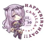  1girl armor camilla_(fire_emblem_if) chibi fire_emblem fire_emblem_if gloves hair_over_one_eye happy_birthday long_hair purple_hair rindou105 violet_eyes 