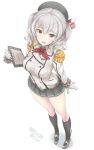  1girl breasts cb epaulettes gloves hat kantai_collection kashima_(kantai_collection) long_hair military military_uniform silver_hair solo twintails uniform wavy_hair 