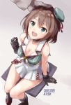  1girl blue_eyes breasts brown_hair cb hat kantai_collection maya_(kantai_collection) midriff remodel_(kantai_collection) school_uniform serafuku short_hair solo 