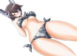  1girl aoiakira553 bikini blush breasts cleavage eyepatch groin hand_on_own_chest headgear kantai_collection navel purple_hair short_hair simple_background solo swimsuit tenryuu_(kantai_collection) under_boob white_background yellow_eyes 