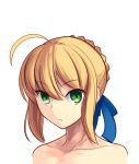  1girl ahoge blonde_hair boa_(4chan) bow colored fate/stay_night fate_(series) green_eyes hair_ribbon highres nude ribbon saber solo 