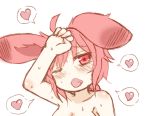  1girl ahoge animal_ears blush breasts bunny_girl greenteaneko heart highres long_hair nora_(greenteaneko) one_eye_closed open_mouth original out-of-frame_censoring rabbit_ears red_eyes redhead sexually_suggestive solo spoken_heart sweat upper_body wiping_sweat 