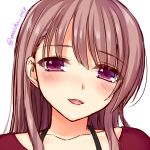  1girl :d blush brown_hair face looking_at_viewer mashu_003 open_mouth original redhead smile solo twitter_username violet_eyes 