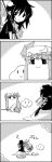  1girl 4koma =d asymmetrical_wings broom broom_riding butterfly_net clouds comic commentary crescent hand_net hat highres houjuu_nue mob_cap monochrome musical_note patchouli_knowledge pointy_ears smile take_it_home tani_takeshi touhou translated ufo wings yukkuri_shiteitte_ne 