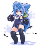  1boy black_legwear blue_eyes blue_hair blush cat_tail full_body gloves hacka_doll hacka_doll_3 karukan_(monjya) long_hair male_focus otoko_no_ko paw_gloves school_swimsuit solo standing swimsuit tail thigh-highs 