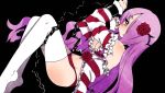  1girl black_background chain criminal_girls cuffs dress flower frilled_dress frills hair_flower hair_ornament hair_over_one_eye himekami_(criminal_girls) ichihaya long_hair long_sleeves no_shoes official_art panties pink_eyes pink_hair red_panties shackles simple_background thigh-highs underwear white_legwear 