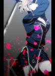  1girl awashima_seri blonde_hair blue_eyes cowboy_shot gradient gradient_background k_(anime) looking_at_viewer makoto_(2069711) petals solo sword uniform weapon 