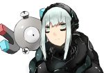  1girl aqua_eyes bangs blame! cibo cyberpunk cyborg highres long_hair magnemite orihika pokemon pokemon_(creature) pokemon_(game) silver_hair white_background 