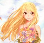  blonde_hair blush dress fairy_tail flower long_hair lucy_heartfilia red_eys smile 