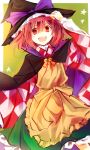  1girl adapted_costume apron bell bow cape female hat hat_bow japanese_clothes kimono kutsuki_kai long_sleeves looking_at_viewer motoori_kosuzu open_mouth red_eyes redhead smile solo star touhou witch_hat 