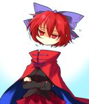  1girl bow cape crossed_arms disembodied_head hair_bow kutsuki_kai long_sleeves red_eyes redhead sekibanki shaded_face shirt skirt solo touhou 