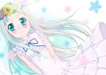  1girl ano_hi_mita_hana_no_namae_wo_bokutachi_wa_mada_shiranai. blue_eyes dress h.i.t_(59-18-45) head_wreath honma_meiko long_hair silver_hair smile white_dress 