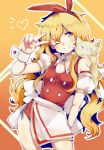  1girl ;) blonde_hair cat cleavage_cutout ellen gradient gradient_background hairband heart long_hair looking_at_viewer one_eye_closed orange_background smile sokrates_(touhou) solo touhou touhou_(pc-98) v wadante yellow_eyes 
