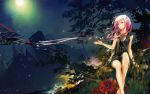  1girl black_dress dress guilty_crown highres long_hair outdoors pink_hair red_eyes solo yuzuriha_inori 