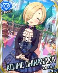  blonde_hair blush character_name closed_eyes dress idolmaster idolmaster_cinderella_girls long_hair shirasaka_koume smile stars 