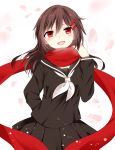  1girl artist_request blush brown_eyes brown_hair female hair_ornament hair_pins happy kagerou_project long_hair scarf school_uniform solo source_request tateyama_ayano 