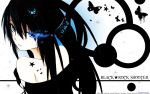  1girl black_hair black_rock_shooter black_rock_shooter_(character) blue_eyes burning_eyes butterfly character_name copyright_name hawthorn highres long_hair looking_at_viewer solo 