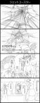  4koma beard chain comic facial_hair food gakuran graphite_(medium) hair_ornament hat highres jean_pierre_polnareff jojo_no_kimyou_na_bouken joseph_joestar_(young) kakyouin_noriaki kuujou_joutarou lovers_(stand) meat mohammed_avdol monochrome palm_tree ponytail robe roller_coaster school_uniform steam steely_dan traditional_media translation_request tree utano 