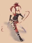 1girl blood boots breasts brown_background cleavage dagger grey_eyes injury kira_(mortal_kombat) midway_(company) mortal_kombat mortal_kombat_armageddon mortal_kombat_deception redhead simple_background solo sumi_tanto tattoo twintails weapon
