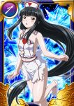  1girl black_hair brown_eyes card_(medium) ikkitousen long_hair looking_at_viewer navel shifu_(ikkitousen) solo torn_clothes very_long_hair 