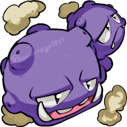  chibi chibi_only closed_mouth commentary_request fangs full_body gas kawaanago lowres multiple_heads no_humans open_mouth pokemon pokemon_(creature) pokemon_focus solo teeth transparent_background twitter_username weezing 